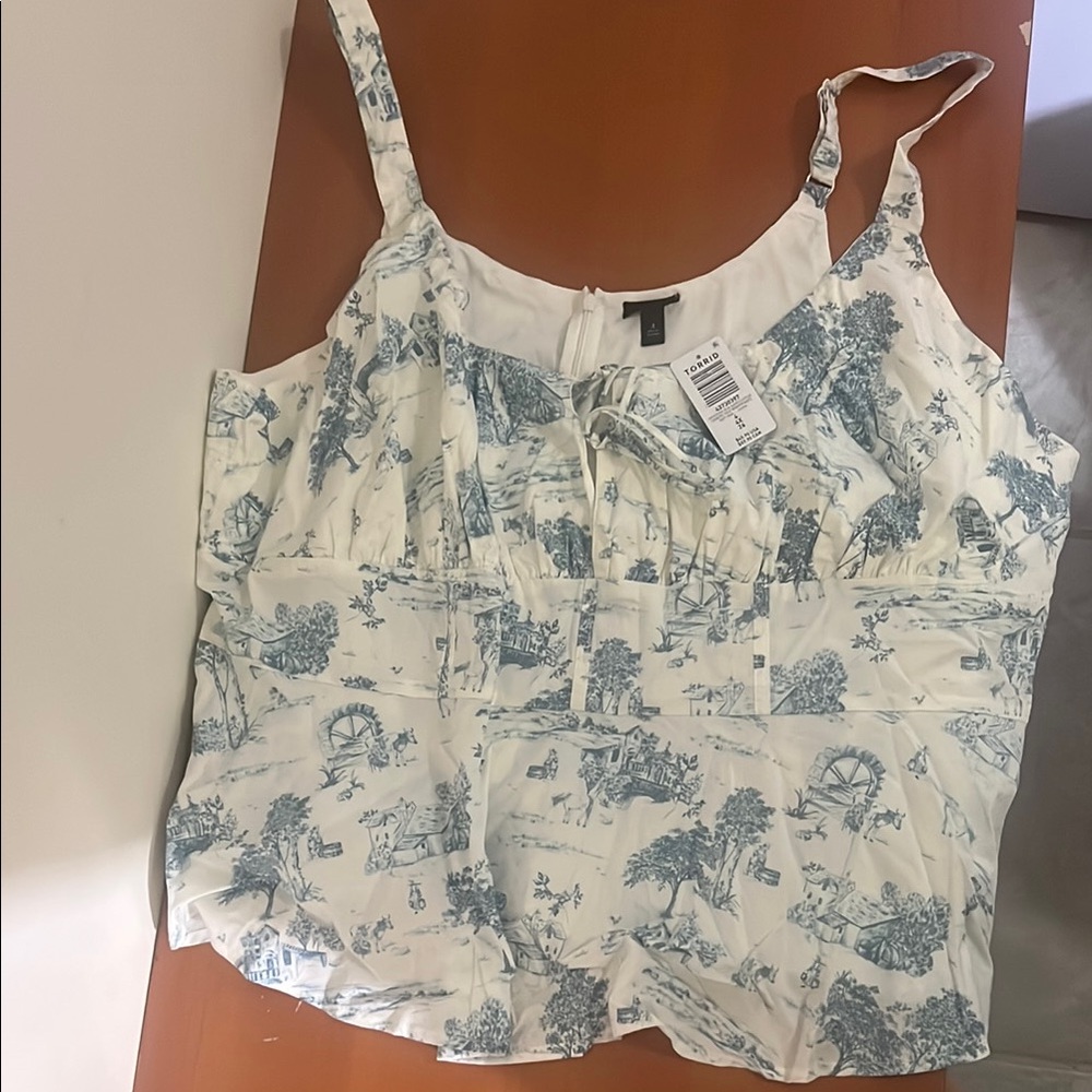 Torrid Blue and White toile peplum Top